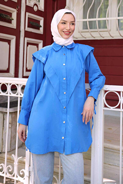 İmajButik Saks Blue Front Detailed Sleeve Tie Tunic