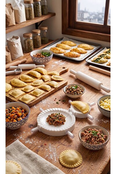 RED KİTCHEN Premium 2'li Hamur Şekillendirme Seti – Pratik Çiğ Börek, Mantı ve Ravioli Kalıbı