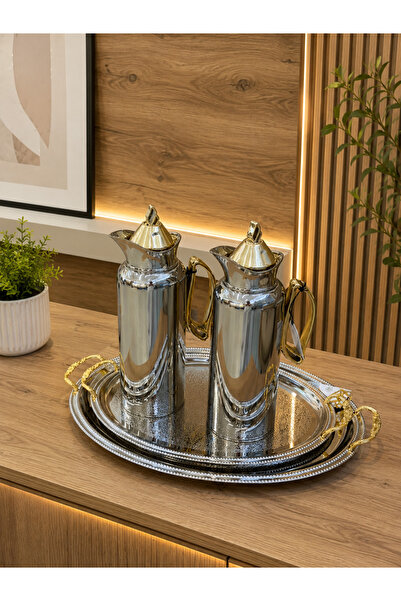 sahal aloula Eid Package - Silver Glittering Tramss Set with Luxurious Gold T...
