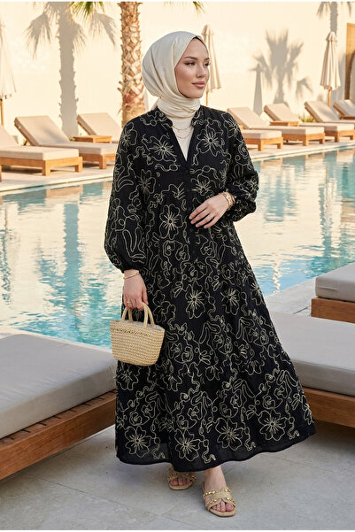 Kirazca Butik Women's Gold Thread Embroidered Hijab Dress