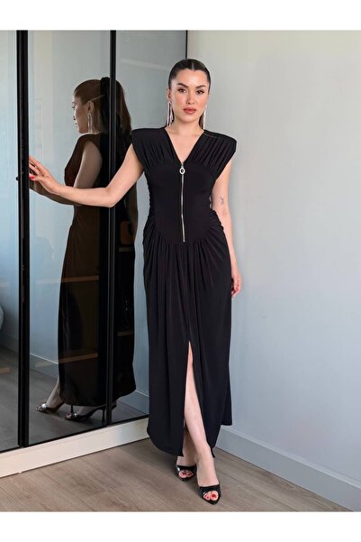 ROUPAS COLLECTİON Fermuar Detay Büzgü Elbise