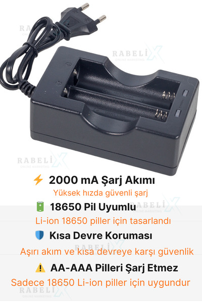 Rabelix Online Marketing 3.7v -4.2v 2000mA 18650 Li-ion Pil Şarj Cihazı 2'li ...