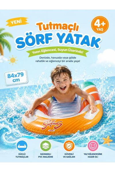 SAZE Tutmaçlı Sörf Yatak 84x79 cm Şişme Deniz Yatağı Çocuk Havuz ve Deniz Yat...