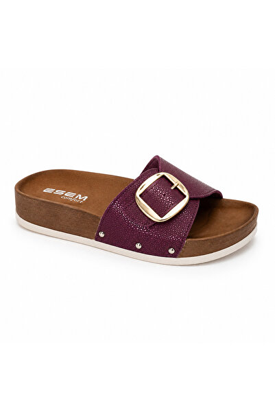 Esem Women's Daily Single Buckle Summer Comfort Slippers Burgundy