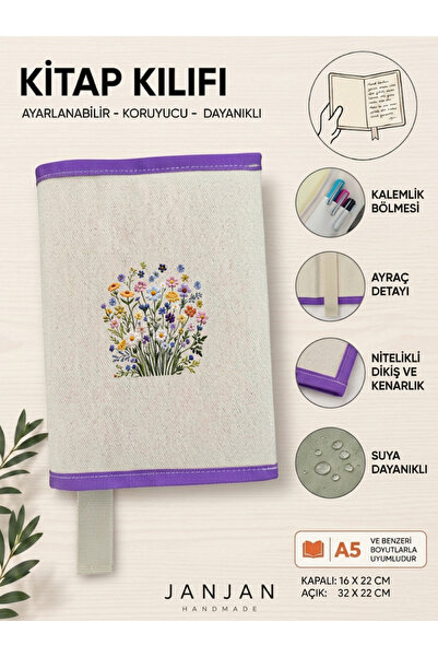 JANJAN NATURAL FABRIC omot za knjigu, perivi omot za knjigu, zaštitnik za knj...