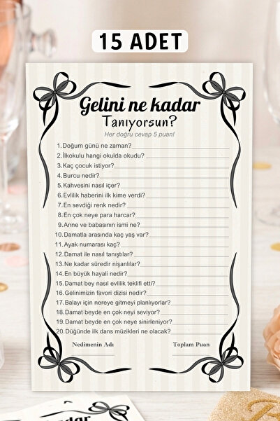 Metranya Gelini Kim Daha İyi Tanıyor 15 Adet Bride To Be Soru Quiz Kartı Beka...