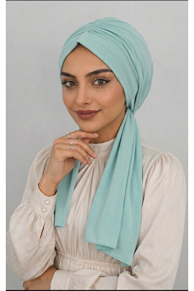 AHRAR tesettür Design Dubai Hijab Ready-Made Bone Shawl in Water Green Color