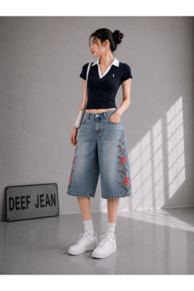 DEEFWEAR Y2K NAKIŞLI BAGGY JEAN ŞORT BERMUDA/ŞORTALON