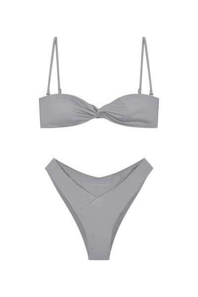 Beauty Omelette Gri Düğüm Detaylı Straplez Bikini