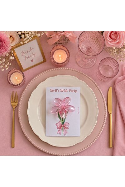 (10 Adet) Pembe Lotus Çiçek Tokası - Bride Hediyelik - Bekarlığa Veda Partisi - Bride To Be - Toka Hediyelik