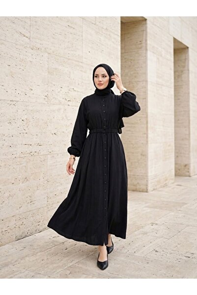 Naknaku فستان بأكمام خفاشية وخصر مطاطي - أسود