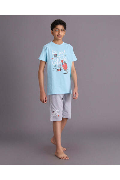 REDTAG Senior Boys Blue and Grey And Pyjama Set 2 Piece