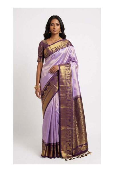Nool ae Nool Radham Iris Kanchipuram Silk Saree with Unstitched Blouse