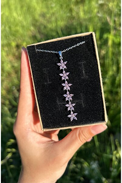 Zarifce Takı Çelik Pembe Yıldızlı Taşlı Çelik Kolye