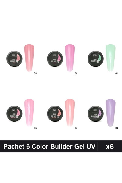 global fashion Pachet 6 Color Builder Gel UV 15g - Nr.01 Nr.04 Nr.05 Nr.06 Nr...