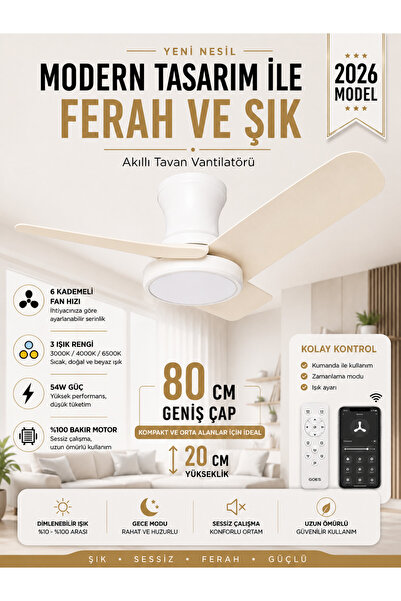 Kılıforyum 80 CM Akıllı Tavan Vantilatörü LED Aydınlatmalı | Kumandalı & Tele...