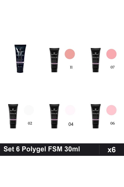 FSM Set 6 Polygel 30ml - Nr.02, 04, 06, 07, 11, 22 - Constructie Unghii