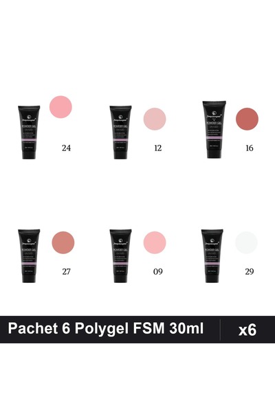 FSM Set 6 Polygel 30ml - Nr.24, Nr.12, Nr.16, Nr.27, Nr.09, Nr.29 - Construct...