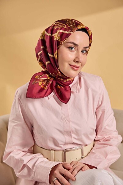 Silk Home Twill Silk Detailed Belt Scarf Cherry Rot 90X90