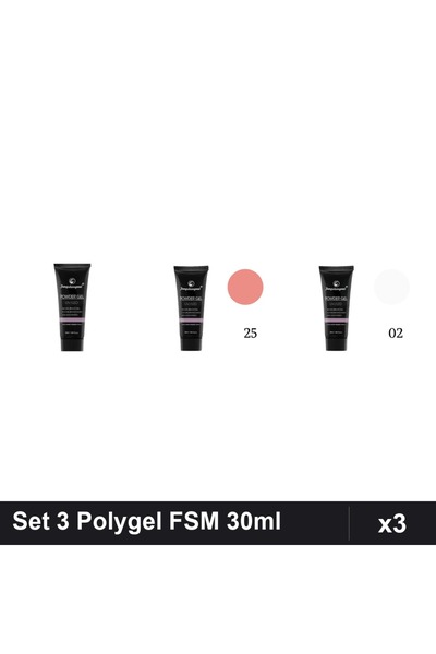 FSM Set 3 Polygel 30ml - Nr.01 Clear, Nr.25, Nr.02 - Constructie Unghii