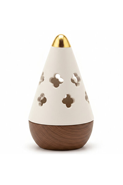 AKDC Cream & Brown Ceramic Cone Incense Burner | Quatrefoil Cutout Design | 1...