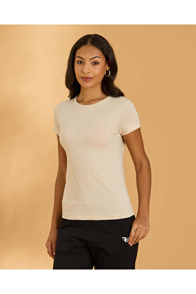 REDTAG Women Beige Melange Crew Neck T Shirt