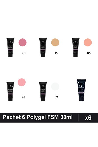 FSM Set 6 Polygel 30ml - Nr.08, Nr.15, Nr.18, Nr.20, Nr.24, Nr.29