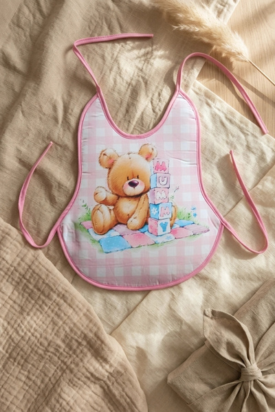 Bebechi Plaid Pink Bear Patterned Liquid-Proof Pear Apron with Neck and Waist...