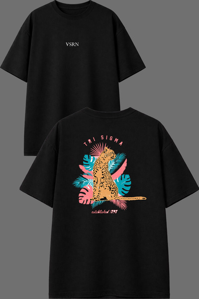 VSRN Tre Sıgma Design Front and Back Printed Black Oversize t Shirt