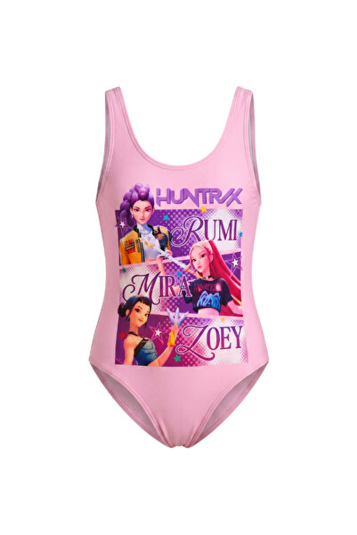 Gadget Gear Kız Çocuk Pembe K-Pop Tarzı Anime Karakter Baskılı Tek Parça Mayo