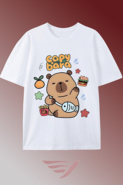 Velostra Unisex Cute Capybara Printed Oversize Crew Neck Cotton Daily Use Com...
