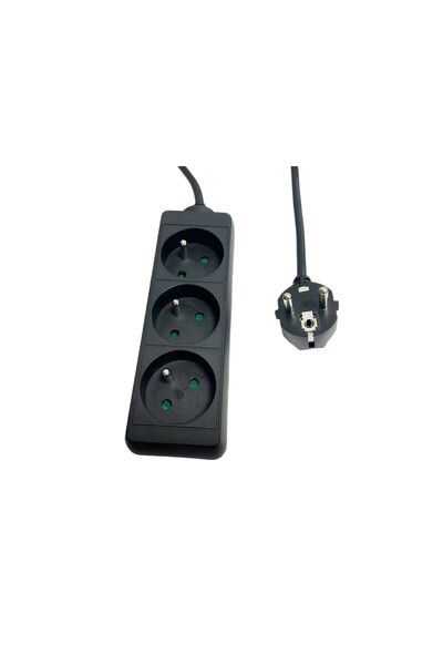 MicroConnect Priză multiplă cu 3 căi, tip E francez, 1,5m, negru