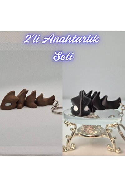 3DAtölyeMaker Dark Brown Flexible Dragon and Black Flexible Dragon Keychain