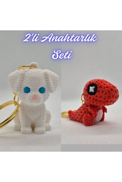 3DAtölyeMaker White Knitted Pattern Dog-2 and Red Knitted Pattern Moving Dino...
