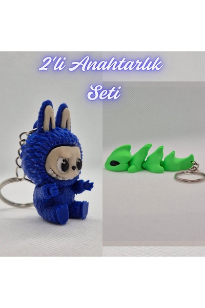 3DAtölyeMaker Blue Labubu and Green Flexible Dragon Keychain