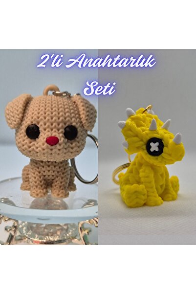 3DAtölyeMaker Cream Knitted Patterned Dog and Yellow Knitted Pattern Tricerat...