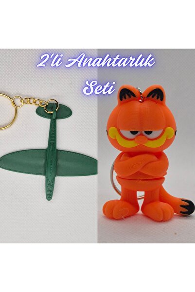 3DAtölyeMaker Dark Green Airplane and Blue Garfield Keychain
