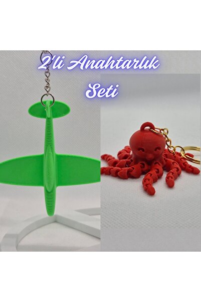 3DAtölyeMaker Green Airplane and Pink Octopus Keychain