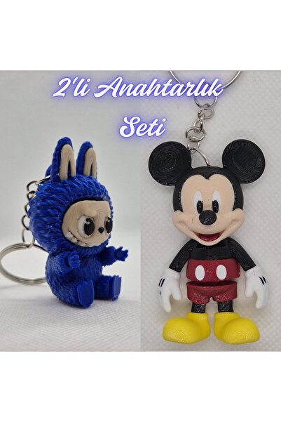 3DAtölyeMaker Blue Labubu and Blue Flexible Mickey Mouse Keychain