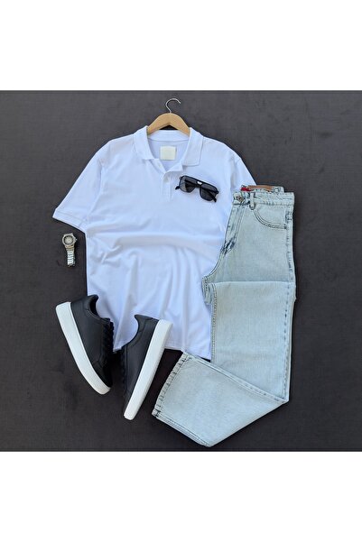 MODA Men's Polo Collar T-Shirt Baggy Jeans Trousers 2-Piece Combination
