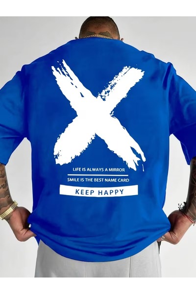 PAVRO Unisex Άνετο T-shirt με μικτό σχέδιο και στάμπα