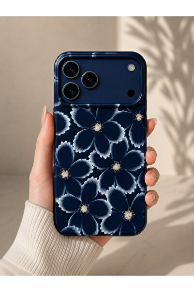 Iphone 17 Pro Max Compatible Navy Blue Flower Pattern Phone Case