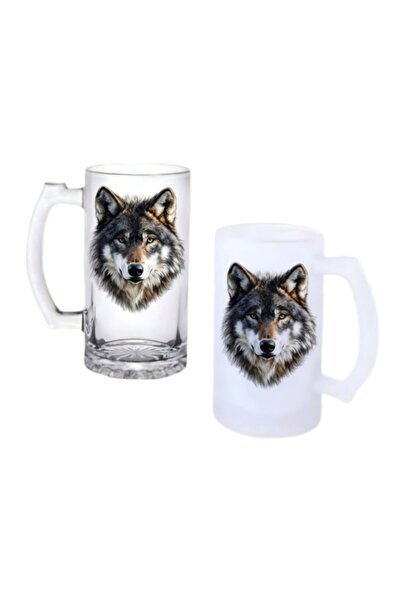 Ghostbastır Bozkurt Beer Glass with Handle, Available in Frosted or Transpare...