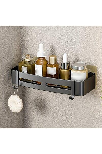 Choice9 Black 1Square 1pc Non-Drill Aluminum Bathroom Storage Rack - Wall-Mou...