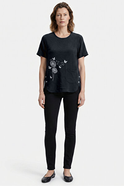 Sementa Printed Crepe Crew Neck T-Shirt - Black