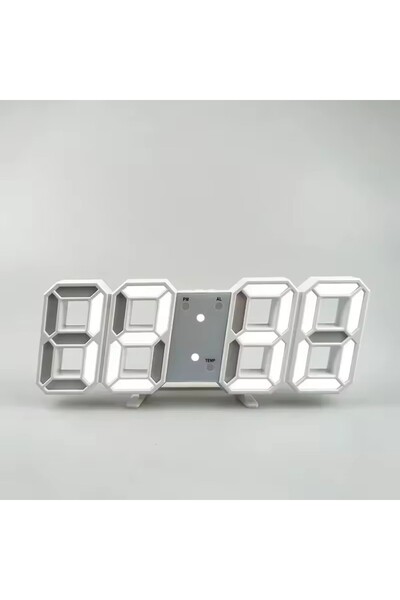 Choice1 ساعة حائط رقمية LED ثلاثية الأبعاد باللون الأبيض مع عرض الوقت والتاري...