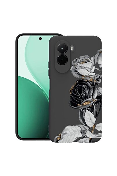 bestcase Υπέρλεπτη Θήκη TPU Συμβατή με Poco M7, με Σχέδιο Μαύρο Τριαντάφυλλο,...