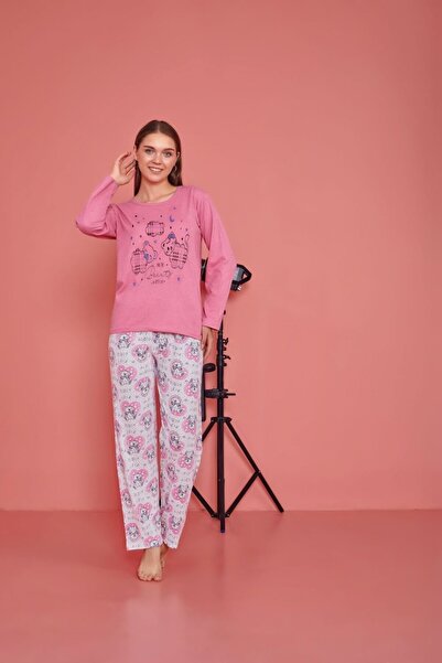 Serena Pijama damă, cu mânecă lungă și pantaloni lungi din bumbac, imprimeu u...