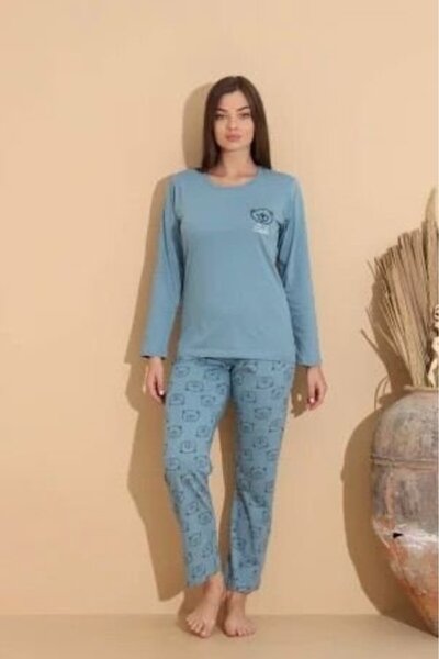 Serena Women's light blue pajamas, "Cute" teddy bear blouse and teddy bear Pr...