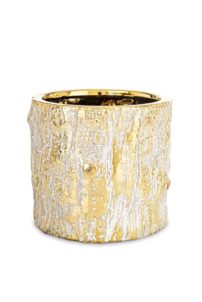 DecoDepot Ghiveci ceramic, crem/auriu, 13.5x13.5x13.5 cm